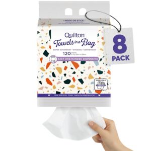 Quilton Towels in a Bag, 2-Ply Paper Towels, 120 Sheets x 8 Pack, Easy One-Handed Dispensing, Strong, Absorbent and Convenient
